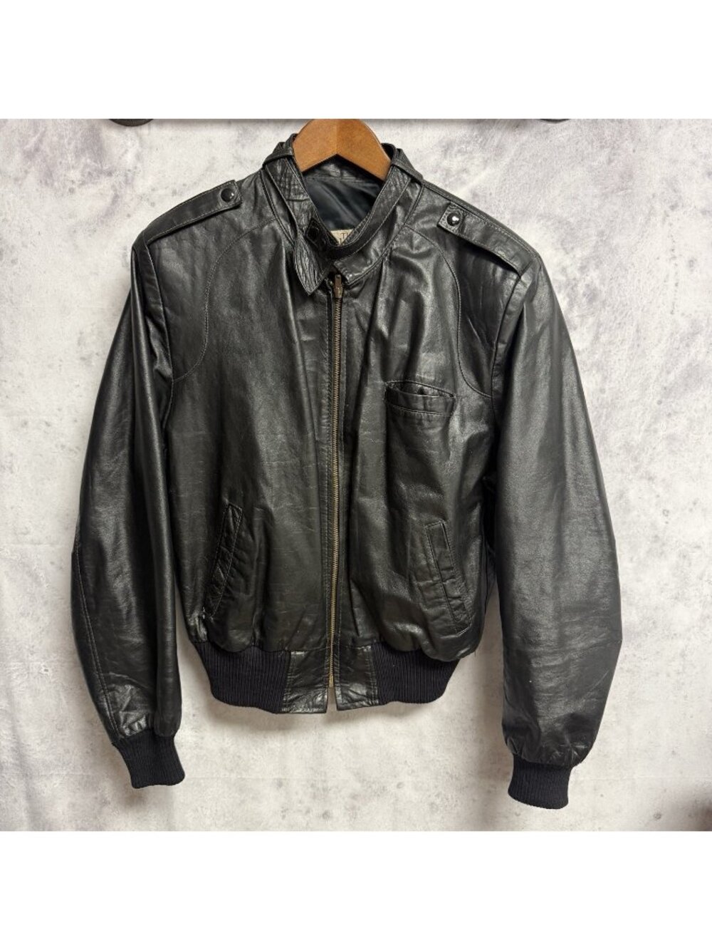 Vintage Sears The Leather Shop Jacket Men 44 Black Moto Bomber Argentina
